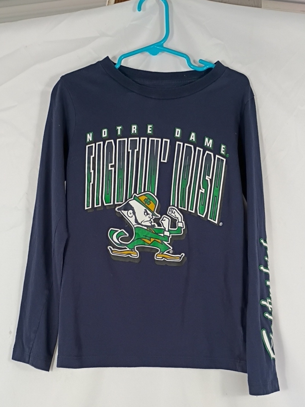 EUC Gen2 Notre Dame Boys Fightin' Irish Long Sleeve Tee Navy Sz Large 7 College